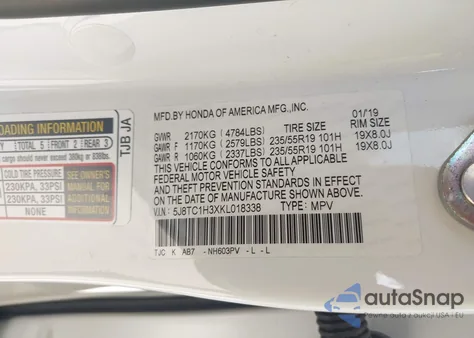 2019 Acura Rdx Standard из США, поврежденный, VIN 5J8TC1H3XKL018338